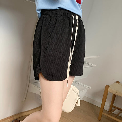 Load image into Gallery viewer, Drawstring Letter High Waist Women Biker Shorts Summer Solid Loose Sweat Shorts Casual Pocket fashion black ladies shorts
