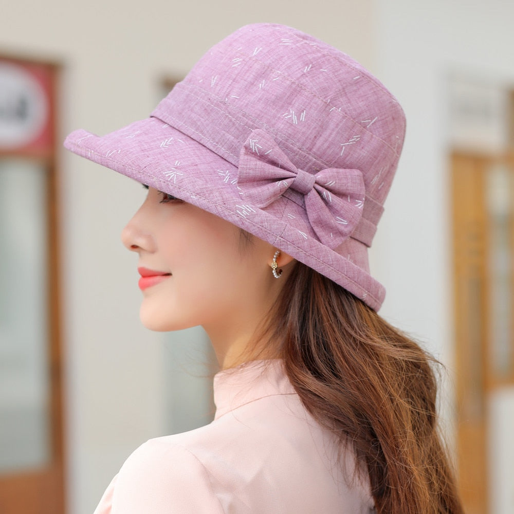 Woman Summer Hats With Visor Hat Fashion Bow Design Sun Hat Travel Mesh Bucket Hat