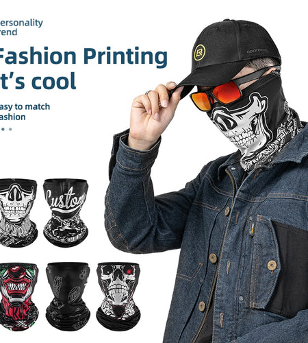 Full Face Mask Skull Print Scarf Bike Sun UV Protection Mask Helmet Cosplay Scarf Headband Balaclava Outdoor Scarf