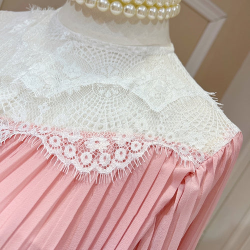 Load image into Gallery viewer, Colorblock Patchwork Lace Up A Line Dresses For Women Round Neck Lantern Sleeve High Waist Embroidery Dress Female
