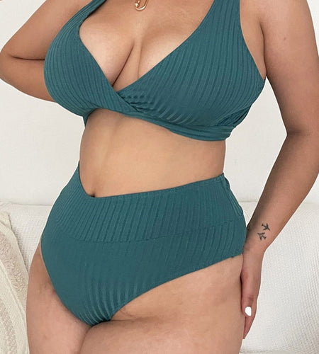 High Waist Bikini Large Size Swimwear Plus Size Women Swimsuit Female Two-pieces Bikini set Bather Bathing Suit V3293