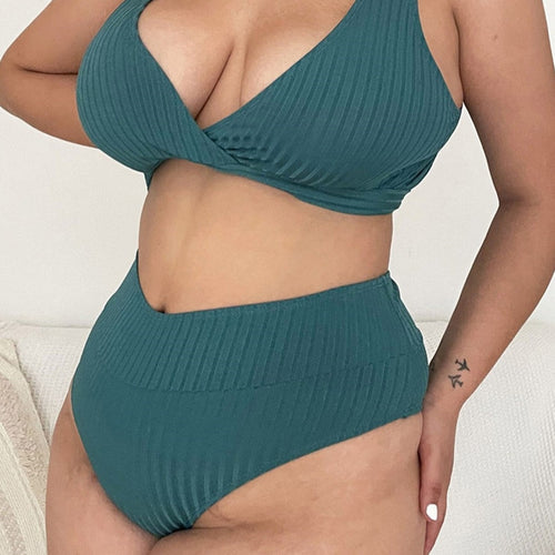 Load image into Gallery viewer, High Waist Bikini Large Size Swimwear Plus Size Women Swimsuit Female Two-pieces Bikini set Bather Bathing Suit V3293
