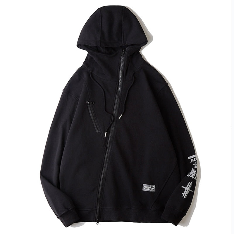 Hip Hop Streetwear Hoodies Diagonal Zipper Design Jacket Coat Women Harajuku Cotton Loose Outwear Sweat Shirt Zipper Black