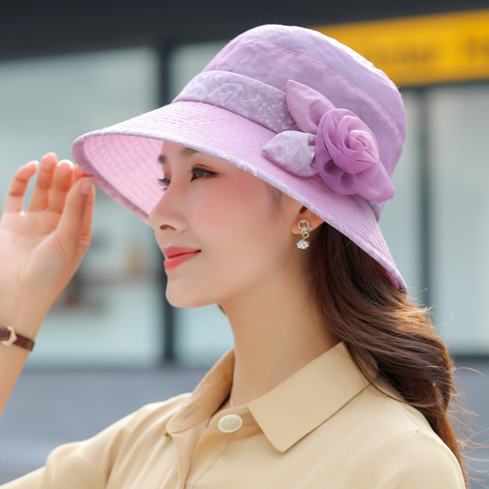 Woman Summer Hats With Visor Hat Fashion Flower Design Sun Hat Travel Bucket Hat