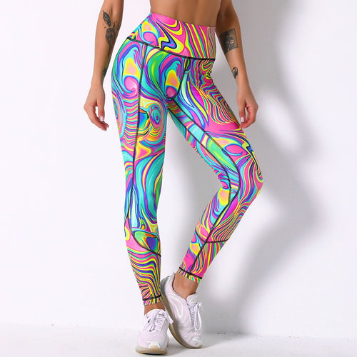 Load image into Gallery viewer, Fashion Sport Pants Women Colorful Digital Print High Waist Push Up Stretch Leggings Workout Outfit Fitness Gym Wear

