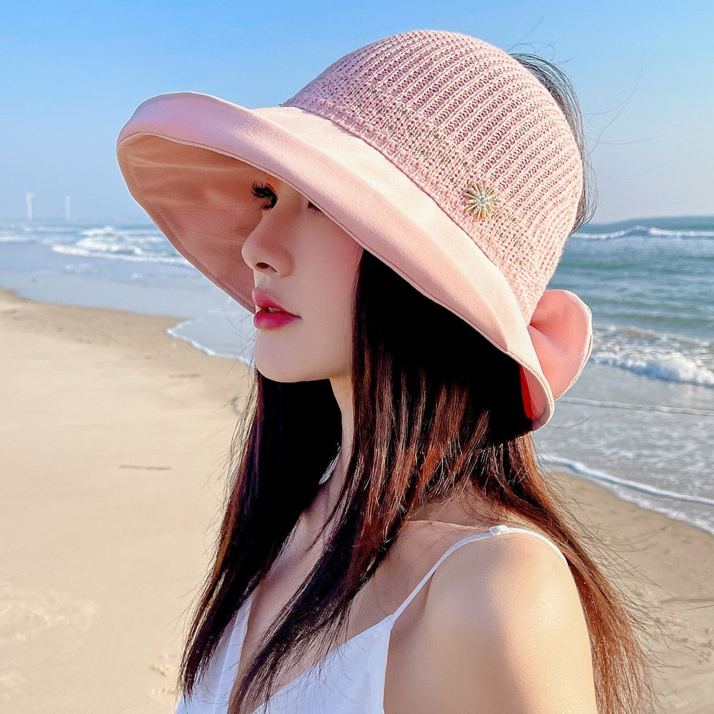Summer Hats For Women Fashion Pattern Design Straw Hat  Empty Top Sun Hat Travel Beach Hat