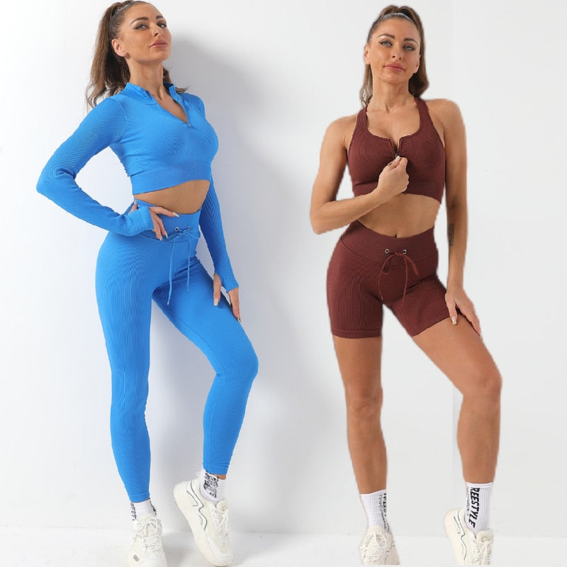 Seamless Yoga Set 2/3/5PC Women Tracksuit Crop Top Leggings Gym Set Fitness Sports Bra Suits Workout Outfits Active Wear Clothes