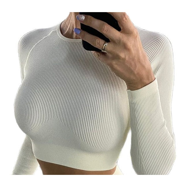 Ribbed Women Yoga Set Seamless Sportwear Top Leggings Fitness Sports Suit Workout Clothes Long Sleeve Sports Gym Cloyhing A069