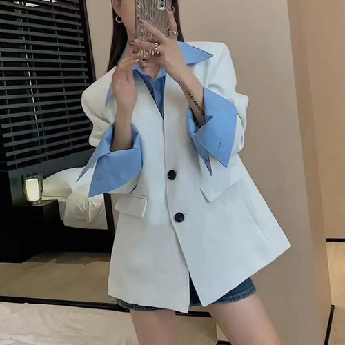 Load image into Gallery viewer, Hit Color Temperament Blazers For Women Notched Collar Long Sleeve Patchwork Single Breasted Casual Blazer Female
