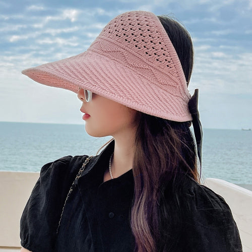 Load image into Gallery viewer, Summer Hats For Women Fashion M Letter Bow Design Straw Hat  Empty Top Sun Hat Travel Beach Hat
