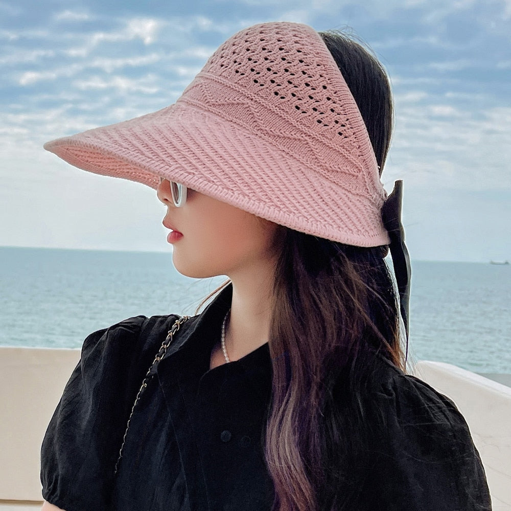 Summer Hats For Women Fashion M Letter Bow Design Straw Hat  Empty Top Sun Hat Travel Beach Hat