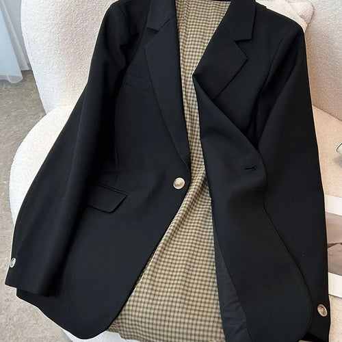 Load image into Gallery viewer, Patchwork Button Blazers For Women Notched Collar Long Sleeve Loose Casual Hit Color Blazer Female Fashion Clothing
