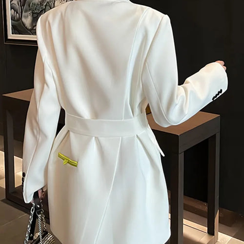 Load image into Gallery viewer, Solid Loose Blazers For Women Notched Collar Long Sleeve Patchwork Belt Split Casual Blazer Female Fashion Clothing
