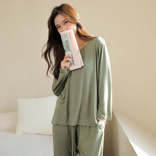 Load image into Gallery viewer, Women&#39;s Pajamas Set Simple Solid Color Soft Viscose Modal Sleepwear Leisure Nightwear Casual 2pcs Homewear Nightie Femme
