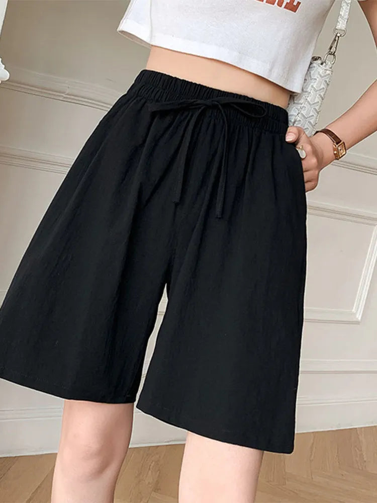 Women shorts Summer Casual Solid Cotton Linen shorts high waist loose shorts for girls Soft Cool female shorts M-3XL