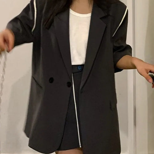Load image into Gallery viewer, Hit Color Loose Blazers For Women Notched Collar Short Sleeve Patchwork Button Casual Blazer Female Fashion Clothes
