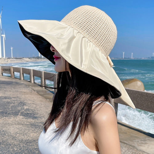 Load image into Gallery viewer, Summer Hats For Women Fashion Polka Dots  Bow Tie Design Straw Hat High Quality Sun Protection Sun Hat Travel Beach Hat
