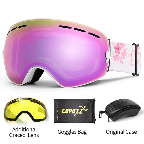 Load image into Gallery viewer, Ski goggles 2 layer lens anti-fog UV400 day and night spherical snowboard glasses men women skiing snow goggles Set
