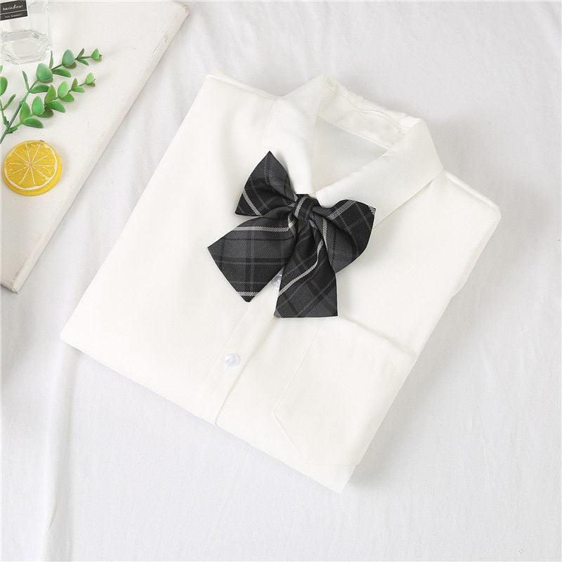 White Women Shirts School Long Sleeve Preppy Style Girls Button Up Shirts Fashion Harajuku Necktie Designed Ladies Tops