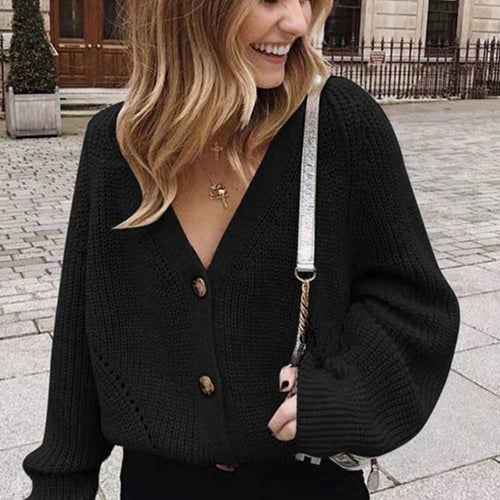 Load image into Gallery viewer, Women Knitted Cardigans Sweater Fashion Autumn Long Sleeve Loose Coat Casual Button Thick V Neck Solid Female Tops

