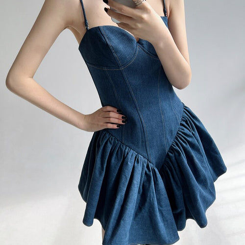 Load image into Gallery viewer, Loose Denim Dresses For Women Square Collar Sleeveless High Waist Folds Elegant Solid Dress Female Fashion Clothing
