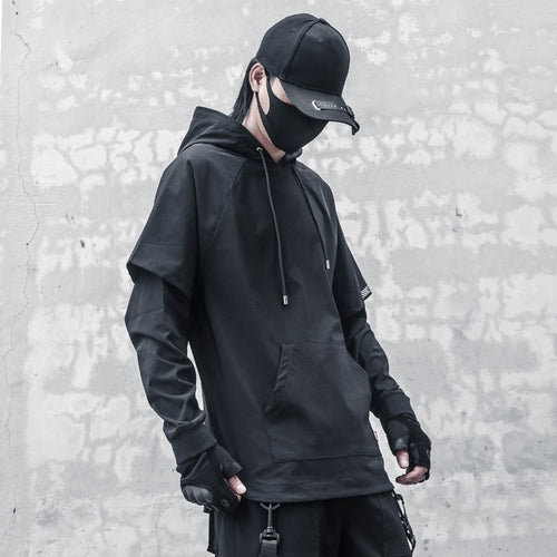 Load image into Gallery viewer, Harajuku Hoodies Men Autumn Slim Fake Two Pieces Pullover Hip Hop Streetwear Hoodies Sweatshirts Techwear Black Clothes
