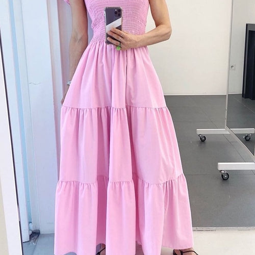 Load image into Gallery viewer, Ruffles Dresses For Women Square Collar Butterfly Sleeve High Waist Elegant Summer Minimalist Dress Female Fashion
