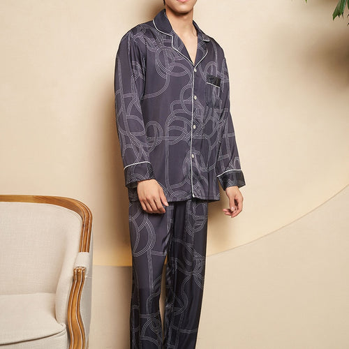 Load image into Gallery viewer, High Quality Women&#39;s Pajamas Set Silk Like Sleepwear Stripes Print Couples Homewear Men Nightwear Luxury Pyjamas Femme
