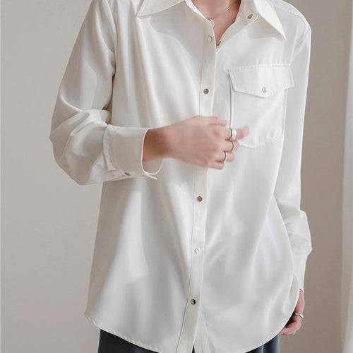 Load image into Gallery viewer, Chiffon Women Shirt White Office Ladies Button Up Long Sleeve Blouse Summer Fashion Turn Down Designed Female Tops
