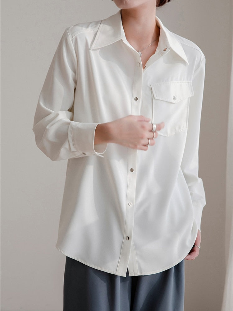 Chiffon Women Shirt White Office Ladies Button Up Long Sleeve Blouse Summer Fashion Turn Down Designed Female Tops