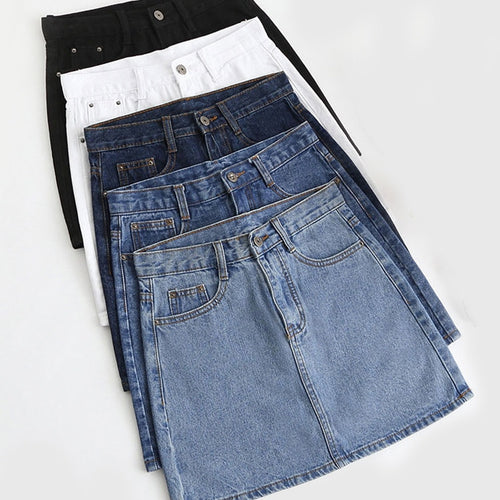 Load image into Gallery viewer, Sexy Women Denim Mini Skirt Fashion Summer High Waist Korean Black Skirt Blue Package Hip Jeans Harajuku Cotton S-3XL
