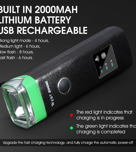 Waterproof Bicycle Front Light Smart Induction AUTO Headlight With Bike Horn USB Rechargeable LED Cycling Flashlight