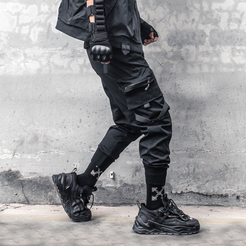 Tactical Functional Cargo Pants Joggers Men Multiple Pockets Trousers Autumn Hip Hop Streetwear Harem Pant Black