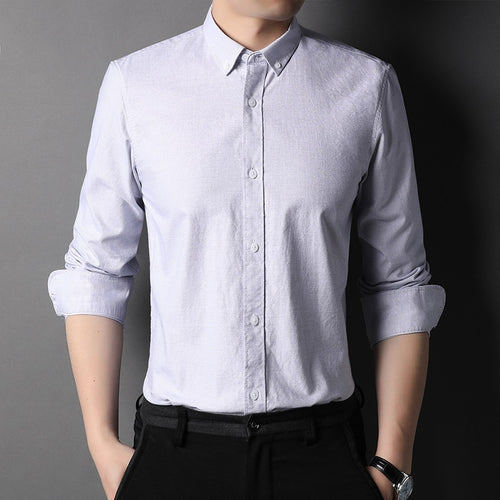 Load image into Gallery viewer, Top Grade 100% Cotton Fashion Brand Designer Slim Fit Button Down Shirts Solid Color Casual Long Sleeve Men Clothing
