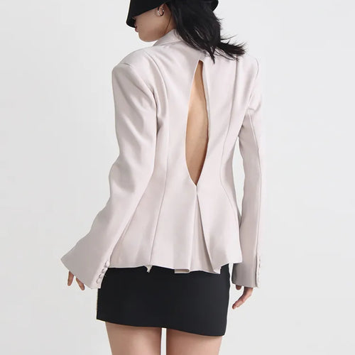 Load image into Gallery viewer, Slim Backless Blazers For Women Notched Collar Long Sleeve Patchwork Diamonds Blazer Female Fashion Clothing
