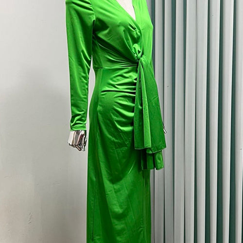 Load image into Gallery viewer, Loose Sexy Dress For Women V Neck Long Sleeve High Waist Solid Ruched Midi Dresses Female Autumn Clothing
