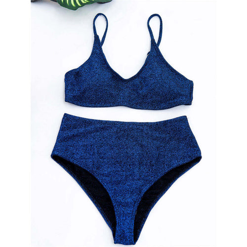 Load image into Gallery viewer, Female Swimsuit High Waist Bikini Women Swimwear Two-pieces Bikini set Glitter Sparkling Bather Bathing Suit Swim V2296
