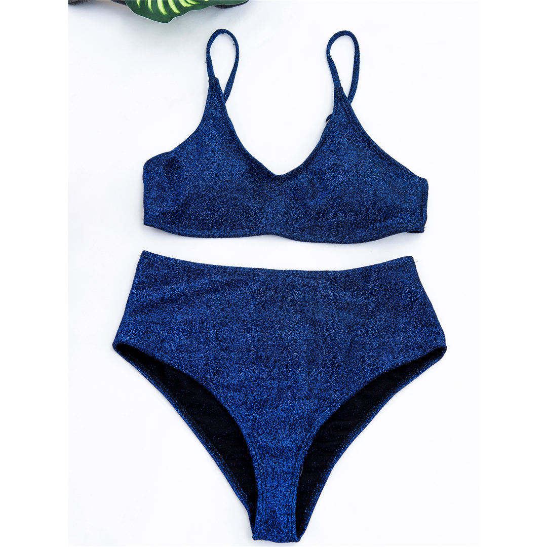 Female Swimsuit High Waist Bikini Women Swimwear Two-pieces Bikini set Glitter Sparkling Bather Bathing Suit Swim V2296