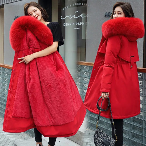 Load image into Gallery viewer, Winter Jacket Women Parka Clothes Long Coat Wool Liner Hooded Jacket Fur Collar Thick Warm Snow Wear Padded Parka 6XL
