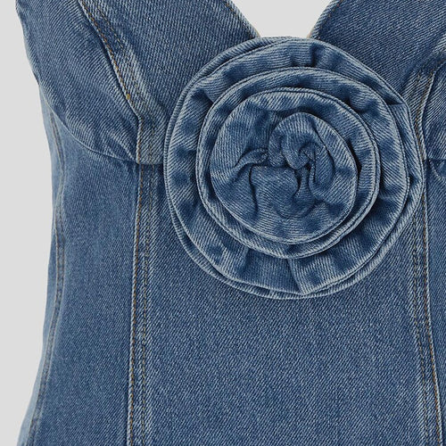 Load image into Gallery viewer, Denim Patchwork Floral Solid Dresses For Women Strapless Sleeveless High Waist Mini Sexy Summer Dress Female
