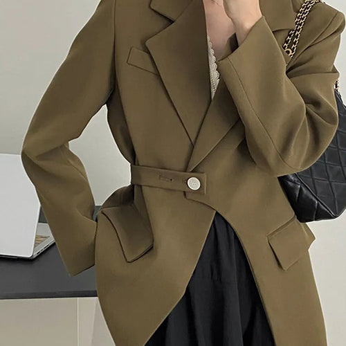 Load image into Gallery viewer, Solid Minimalsit Blazers For Women Notched Collar Long Sleeve Patchwork Belt Casual Blazer Female Fashion Clothing
