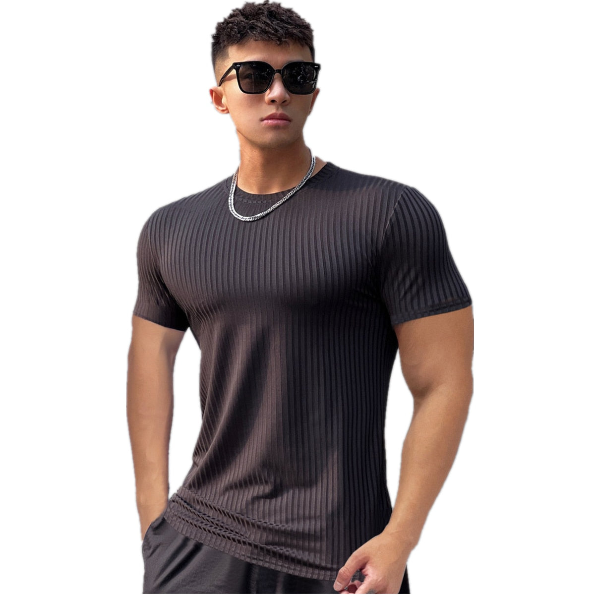 Summer Fitness T-shirt Men Casual Short Sleeve Shirt Male Gym Bodybuilding Skinny Tees Tops Running Sport Quick Dry Clothing