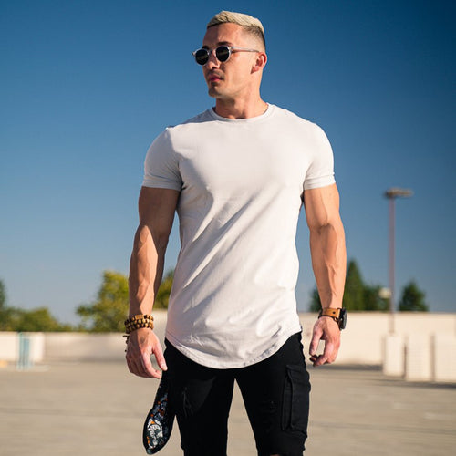 Load image into Gallery viewer, Men Cotton Slim Short Sleeve T-shirt Gym Fitness Workout Shirt Male Summer Casual Solid Tees Tops Bodybuilding Training Clothing
