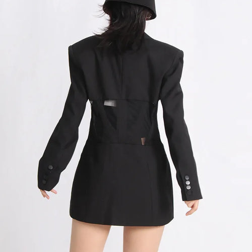 Load image into Gallery viewer, Patchwork Mesh Blazers For Women Notched Collar Long Sleeve Tunic Solid Slimming Sexy Blazer Female Fashion Clothes
