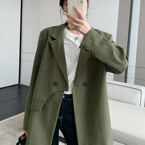 Load image into Gallery viewer, Solid Blazers For Women Notched Collar Long Sleeves Double Breasted Casual Blazer Female Temperament Clothes
