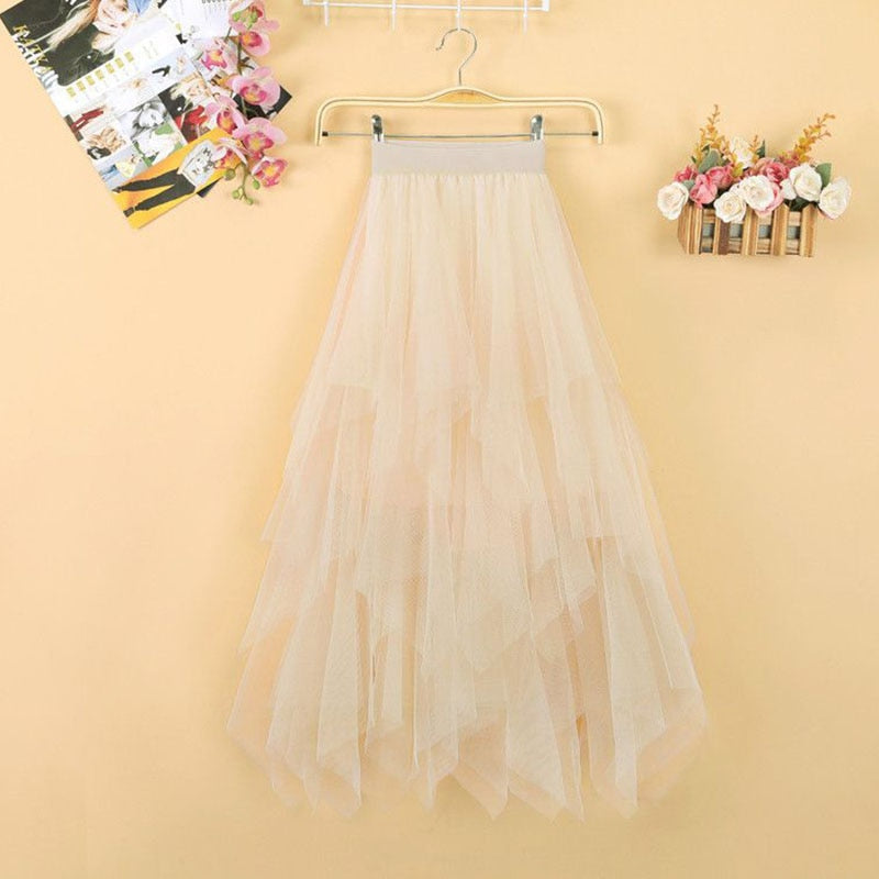 Elegant Women Ball Gown Tulle Skirt Spring Korean Elastic High Waist Mesh Long Skirt Summer Party Pink  Faldas