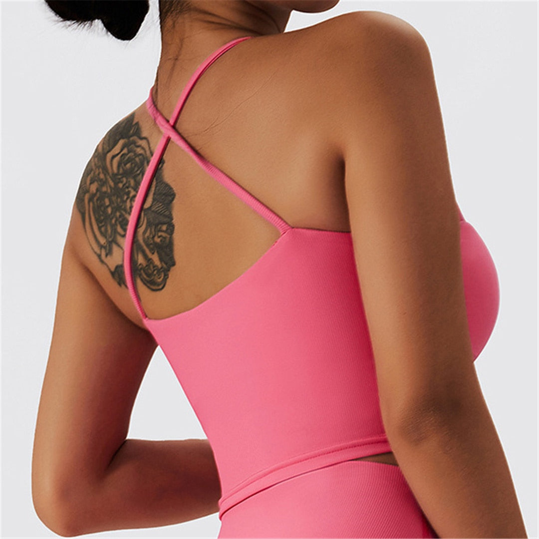 S - XL Seamless Yoga Bra Women Fitness Running Sexy Sports Vest Underwear Women Cross Back Push Up Bra Workout Gym Tops A090B