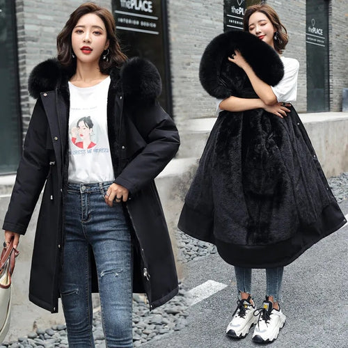 Load image into Gallery viewer, Winter Jacket Women Parka Clothes Long Coat Wool Liner Hooded Jacket Fur Collar Thick Warm Snow Wear Padded Parka 6XL
