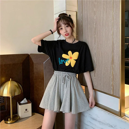 Load image into Gallery viewer, Shorts Women Summer High Waist Black Leisure Loose Sweat Fashion   Female Drawstring Korean Style Streetwear
