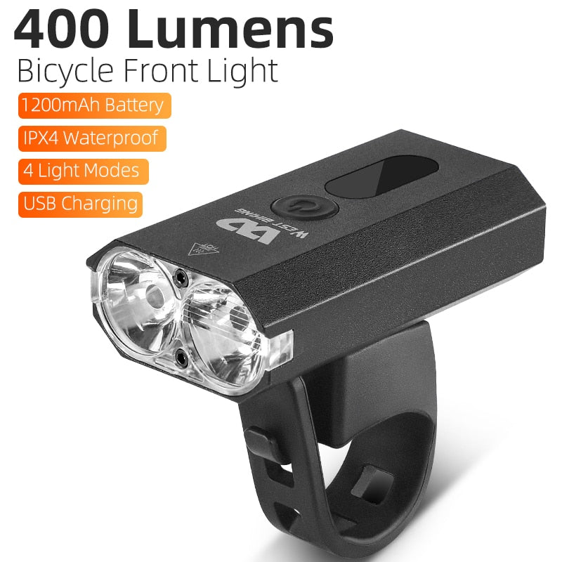 Rechargeable Bicycle Aluminium Front Light Battery Indicator USB Flashlight Double T6 LED 360 Adjustable Support